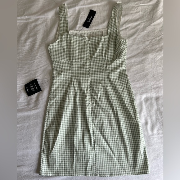 Lulus | Happy Chance Sage Green Gingham Square Neck Mini Dress - Picture 7 of 8